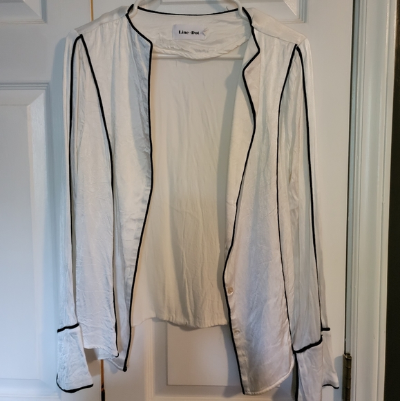 VGUC/EUC Line & Dot Silk White Long Sleeve Blouse - Picture 4 of 4